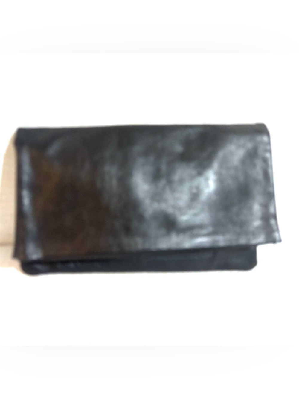 Vintage Black Leather Fold-Over Clutch Bag